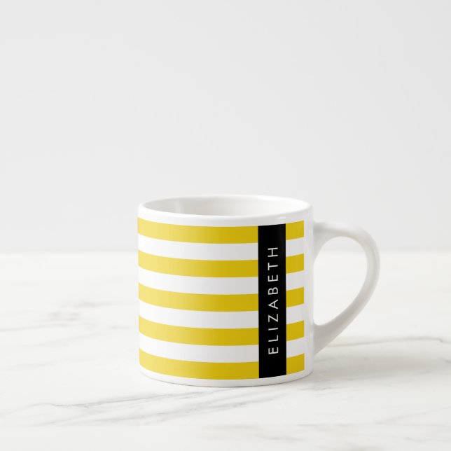 Yellow Stripes, Striped Pattern, Lines, Your Name Espresso Cup (Right)