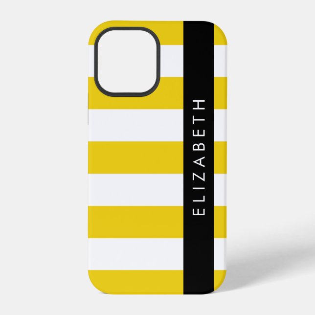 Yellow Stripes, Striped Pattern, Lines, Your Name iPhone Case (Back)
