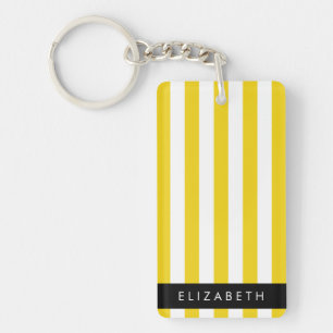 Yellow Stripes, Striped Pattern, Lines, Your Name Keychain