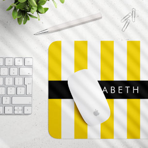 Yellow Stripes, Striped Pattern, Lines, Your Name Mouse Pad