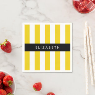 Yellow Stripes, Striped Pattern, Lines, Your Name Napkin