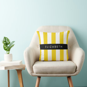 Yellow Stripes, Striped Pattern, Lines, Your Name Throw Pillow
