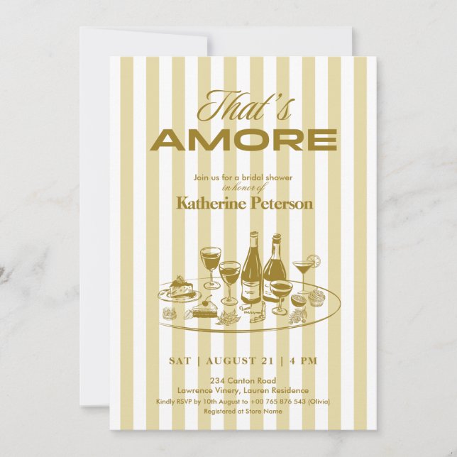 Yellow Stripes That's Amore Bridal Shower Invitation (Front)