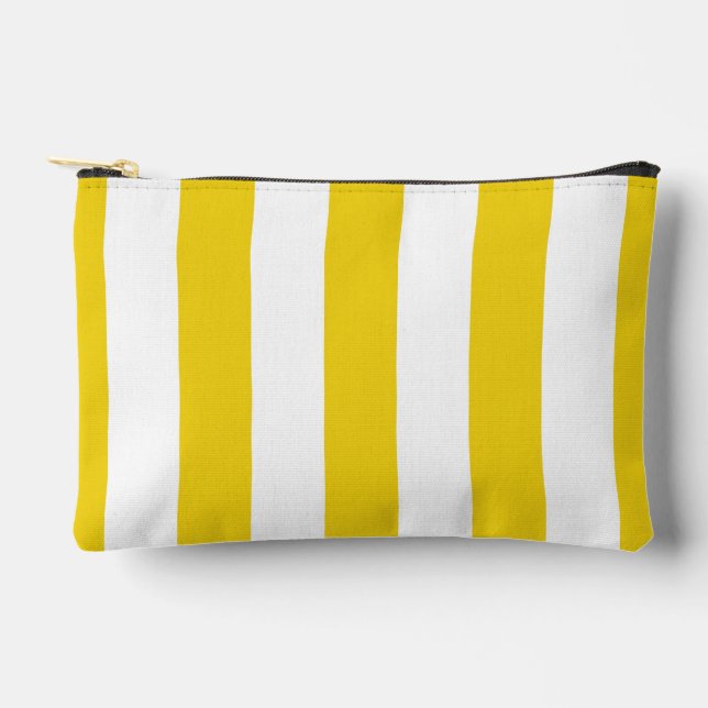 Yellow Stripes, White Stripes, Striped Pattern Accessory Pouch (Front)