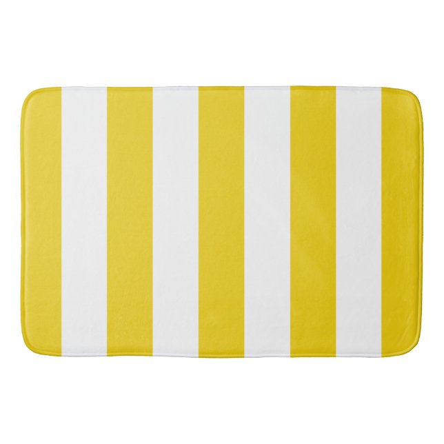 Yellow Stripes, White Stripes, Striped Pattern Bath Mat (Front)