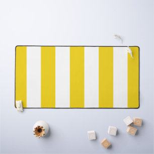 Yellow Stripes, White Stripes, Striped Pattern Desk Mat