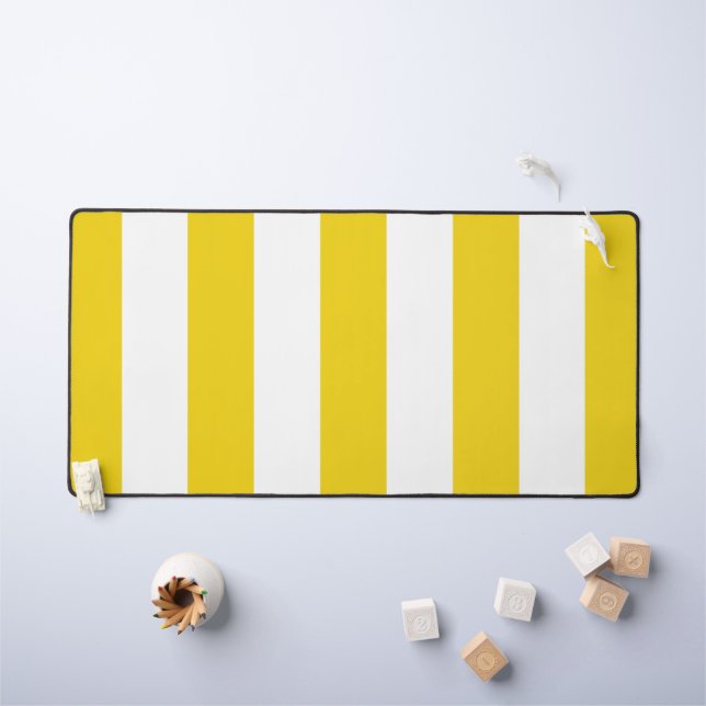 Yellow Stripes, White Stripes, Striped Pattern Desk Mat (Kids Table)