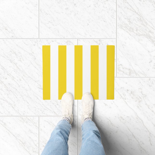 Yellow Stripes, White Stripes, Striped Pattern Doormat (Indoor)