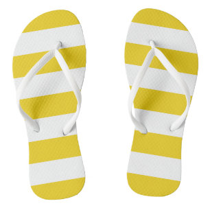 Yellow Stripes, White Stripes, Striped Pattern Flip Flops