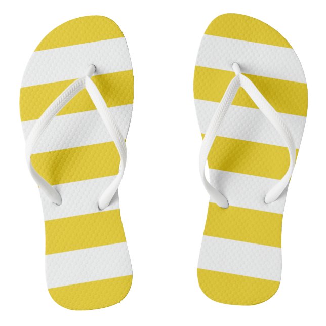 Yellow Stripes, White Stripes, Striped Pattern Flip Flops (Footbed)