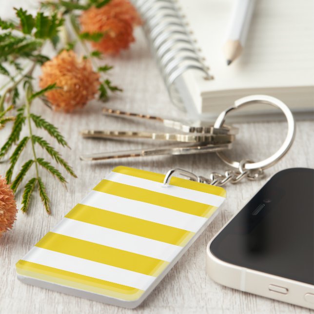 Yellow Stripes, White Stripes, Striped Pattern Keychain (Front Right)