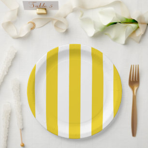 Yellow Stripes, White Stripes, Striped Pattern Paper Plate