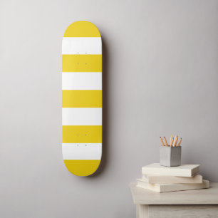 Yellow Stripes, White Stripes, Striped Pattern Skateboard