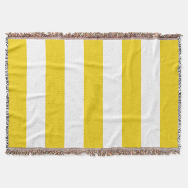 Yellow Stripes, White Stripes, Striped Pattern Throw Blanket (Front)