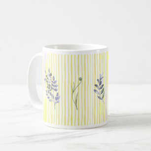 Yellow Stripes with Watercolor Wildflowers Coffee Mug