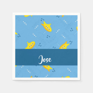 Yellow submarine and fish on blue napkin