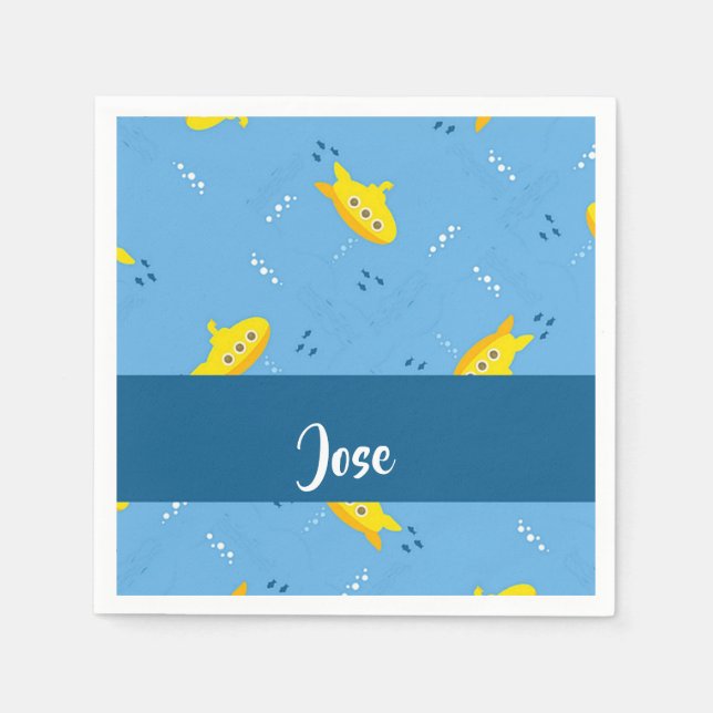 Yellow submarine and fish on blue napkin (Front)