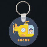 Yellow Submarine Boy Captain Kids Keychain<br><div class="desc">An illustration of a cute boy with a captain hat in a yellow submarine navigating the sea and on adventure! Personalize with boy's name.</div>