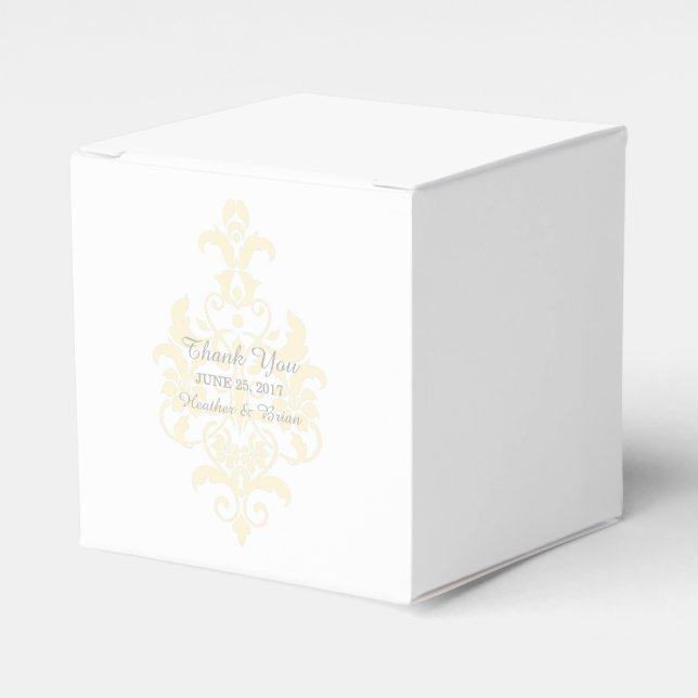 Yellow Subtle Damask Favour Boxes (Front Side)