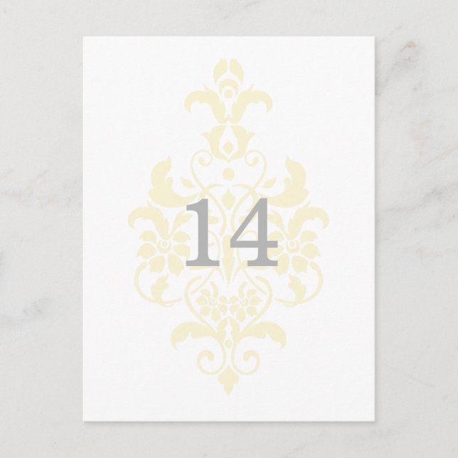 Yellow Subtle Damask Table Number Postcard (Front)