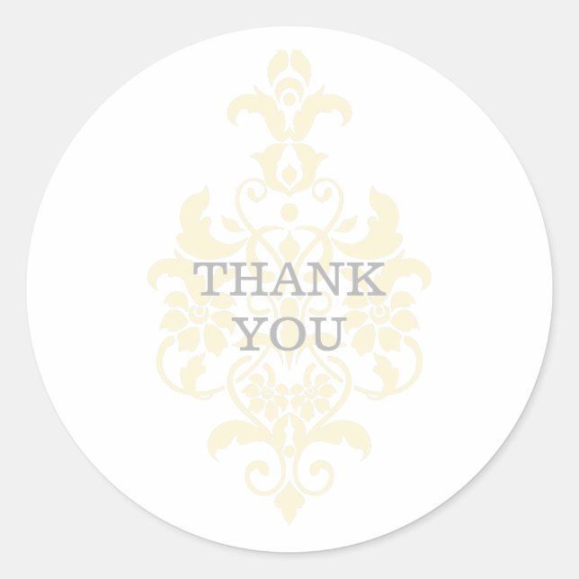 Yellow Subtle Damask Thank You Stickers (Front)