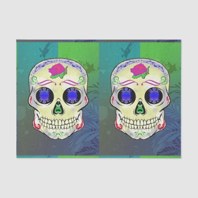 Yellow Sugar Skull with Purple Rose Tissue Paper (Front)