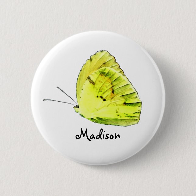 Yellow Sulphur Butterfly Personalized Button (Front)