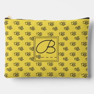 Yellow Summer Bees Monogram Pattern Accessory Pouch