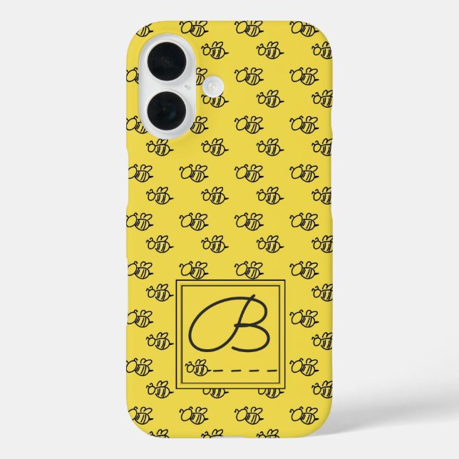 Yellow Summer Bees Monogram Pattern Case-Mate iPhone Case (Back)