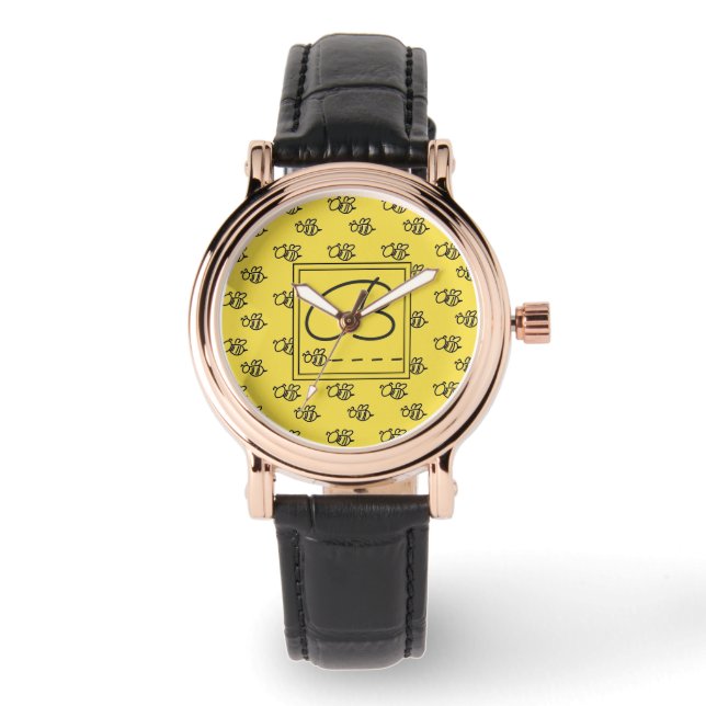 Yellow Summer Bees Monogram Pattern Watch (Front)