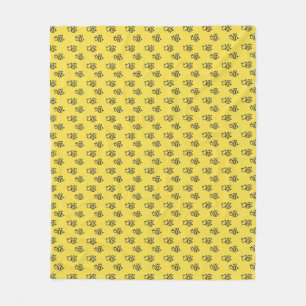 Yellow Summer Bees Pattern Fleece Blanket