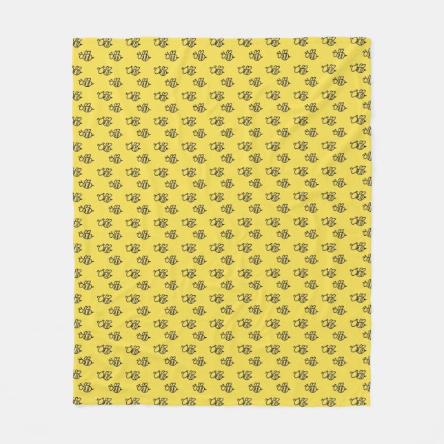 Yellow Summer Bees Pattern Fleece Blanket (Front)