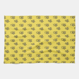Yellow Summer Bees Pattern Kitchen Towel