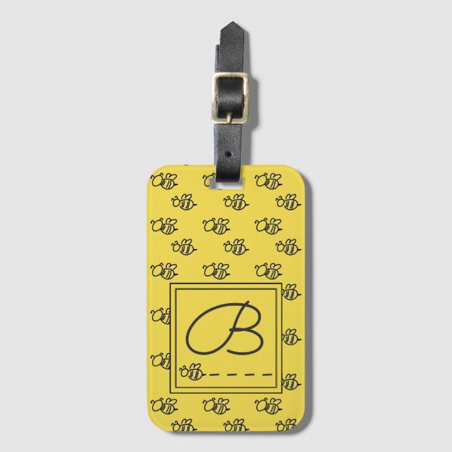 Yellow Summer Bees Pattern Luggage Tag (Front Vertical)
