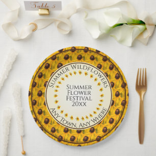 Yellow Summer Black-Eyed  Susan Floral Photography Paper Plate