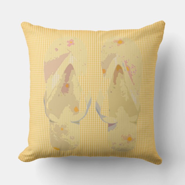 Yellow Summer Flip Flops Outdoor Pillow (Front)