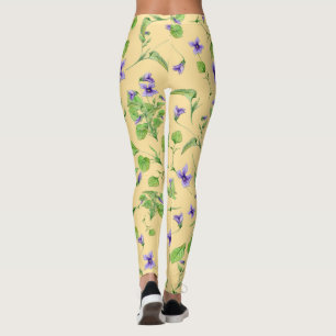 Yellow Summer Leggins with Watercolor Violets Leggings