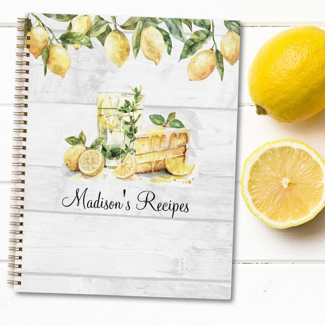 Yellow Summer Lemon Personalized Recipe Book (Close up)