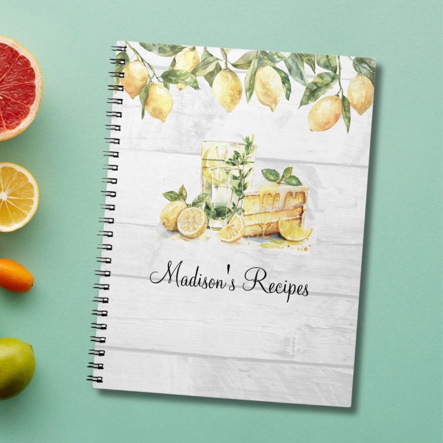 Yellow Summer Lemon Personalized Recipe  Notebook (In situ)