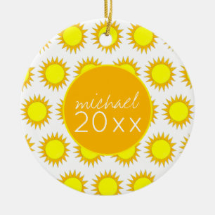 Yellow Summer Sun Sunshine Soak up the Rays Ceramic Ornament
