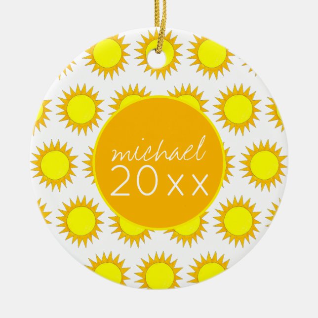 Yellow Summer Sun Sunshine Soak up the Rays Ceramic Ornament (Front)