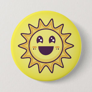 Yellow Summer Sun with a Happy Face 3 Inch Round Button