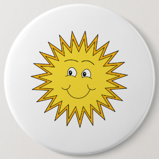 Yellow Summer Sun with a Happy Face. 6 Inch Round Button
