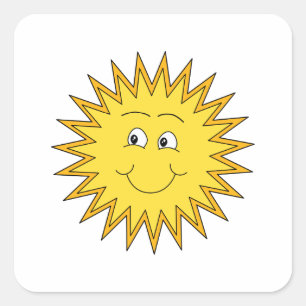 Yellow Summer Sun with a Happy Face. Square Sticker