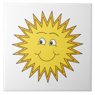 Yellow Summer Sun with a Happy Face. Tile