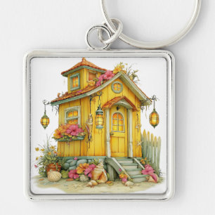 YELLOW SUMMER TROPICAL BEACH HUT KEYCHAIN