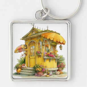 YELLOW SUMMER TROPICAL BEACH HUT KEYCHAIN