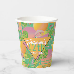 Yellow Summer Vaporwave Sunset Birthday Paper Cups