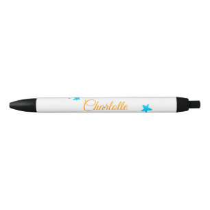 Yellow sun blue stars happy birthday add name text black ink pen