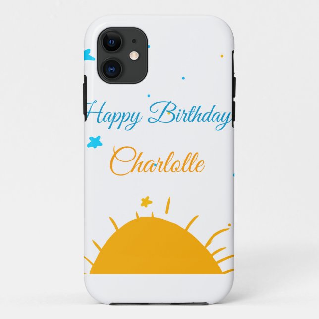 Yellow sun blue stars happy birthday add name text Case-Mate iPhone case (Back)